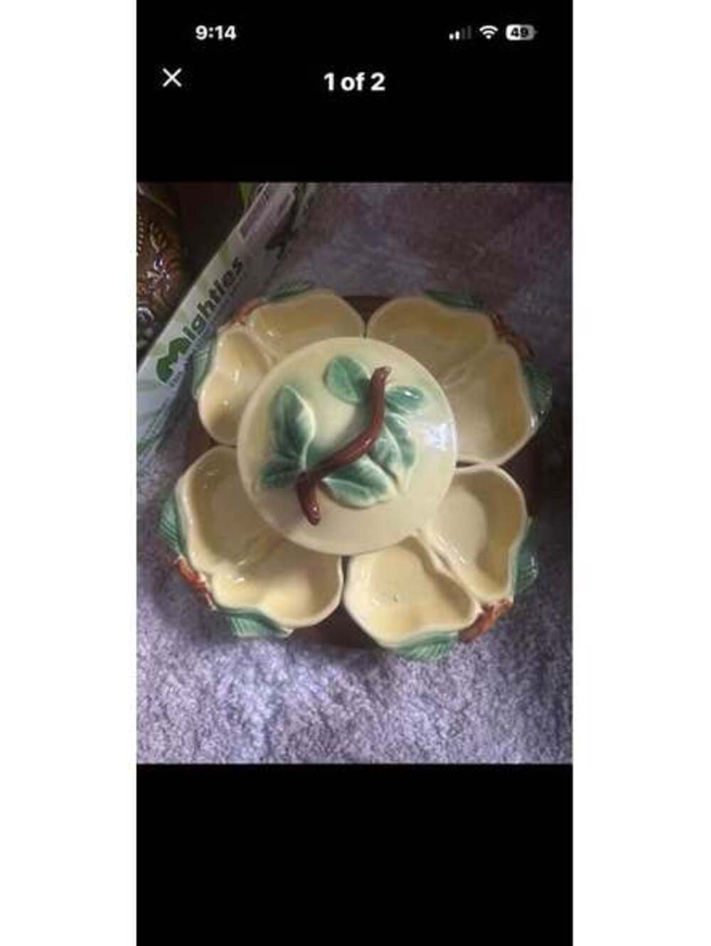 Vintage Ceramic Pear Serving Set with Center Bowl and Lid